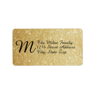 Gold Faux Glitter Monogram Address Labels
