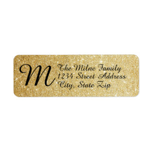 Gold Faux Glitter Monogram Address Labels