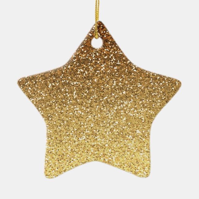 Gold Faux Glitter Ombre Ceramic Ornament (Front)
