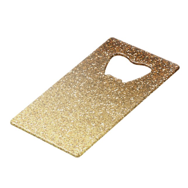 Gold Faux Glitter Ombre Credit Card Bottle Opener (Front Angled)
