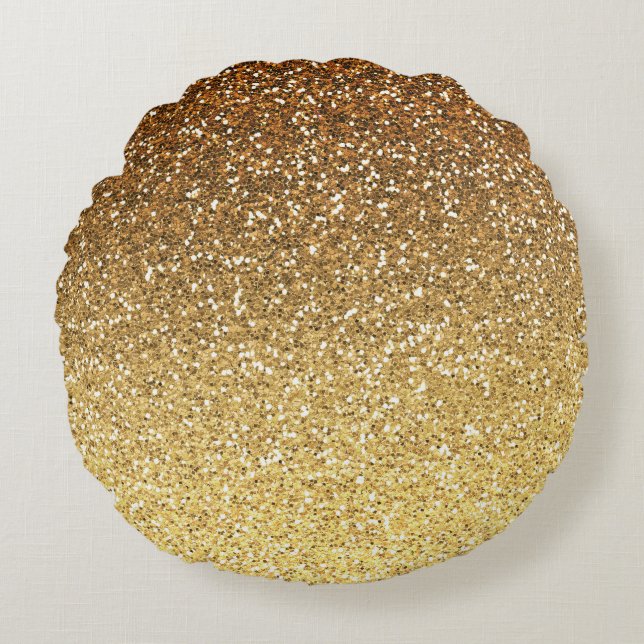 Gold Faux Glitter Ombre Round Pillow (Front)