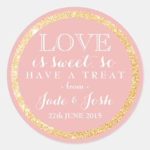 Gold Faux Glitter on ANY COLOR Wedding Favour Labe Classic Round Sticker