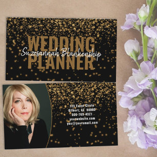 Gold Faux Glitter Over Black Custom Photograph Business Card