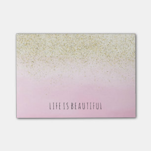 Gold Faux Glitter Pink Watercolor Personalized Post-it Notes