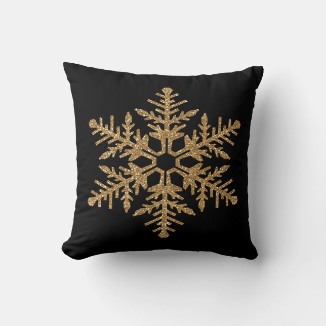 Gold Faux Glitter Snowflake Throw Pillow (Front)