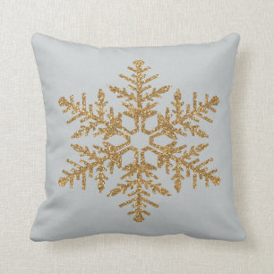 Gold Faux Glitter Snowflake Throw Pillow