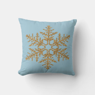 Gold Faux Glitter Snowflake Throw Pillow