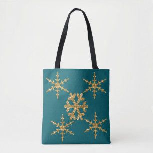 Gold Faux Glitter Snowflakes Tote Bag