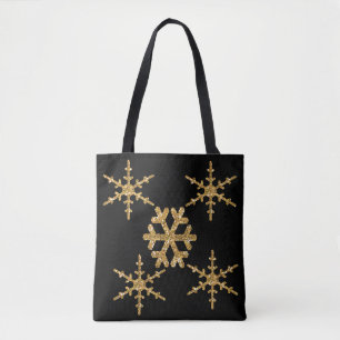 Gold Faux Glitter Snowflakes Tote Bag