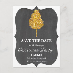 Gold Faux Glitter Tree Chalkboard Christmas Party Announcement Postcard