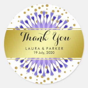 Gold Faux Glitter Violet Thank You Wedding Floral Classic Round Sticker