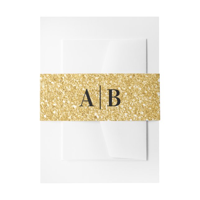Gold Faux Glitter Wedding Monogram Invitation Belly Band (Front Example)