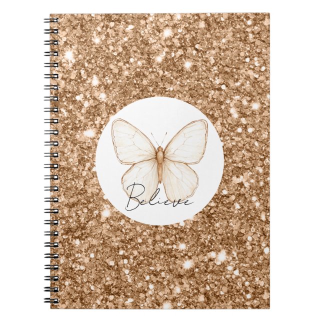 Gold Faux Glitter White Butterfly   Notebook (Front)