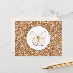 Gold Faux Glitter White Butterfly   Postcard
