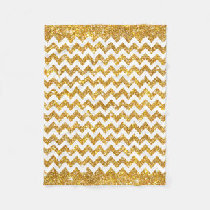 Gold Faux Glitter White Chevron Pattern Girly Fleece Blanket