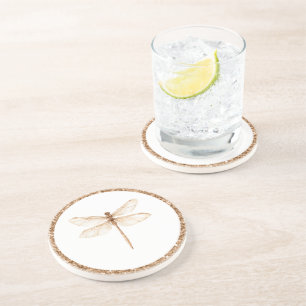 Gold Faux Glitter White Dragonfly Coaster