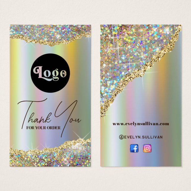 Gold faux iridescent glitter foil package insert (Front & Back)