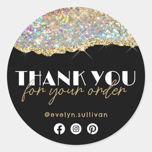 Gold Faux Iridescent Glitter Thank You Sticker (Front)