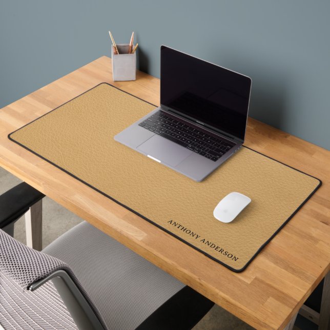 Gold Faux Leather Texture Design Desk Mat (Office 2)