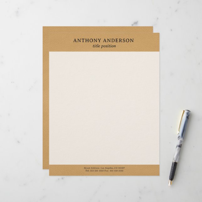 Gold Faux Leather Texture Design Letterhead (Front/Back In Situ)