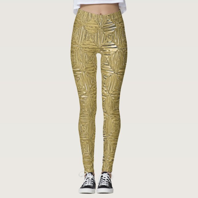 Gold Faux Leggings à motifs géométriques métalliqu (Devant)