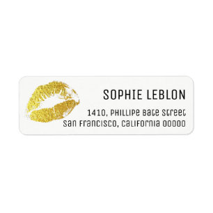 gold (faux) lips beauty address label with name