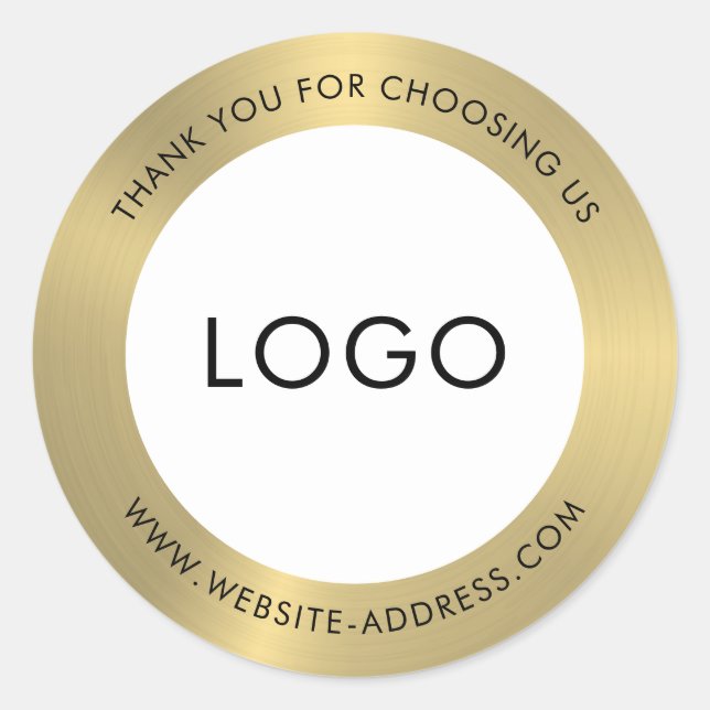 Gold faux metal look custom text classic round sticker (Front)