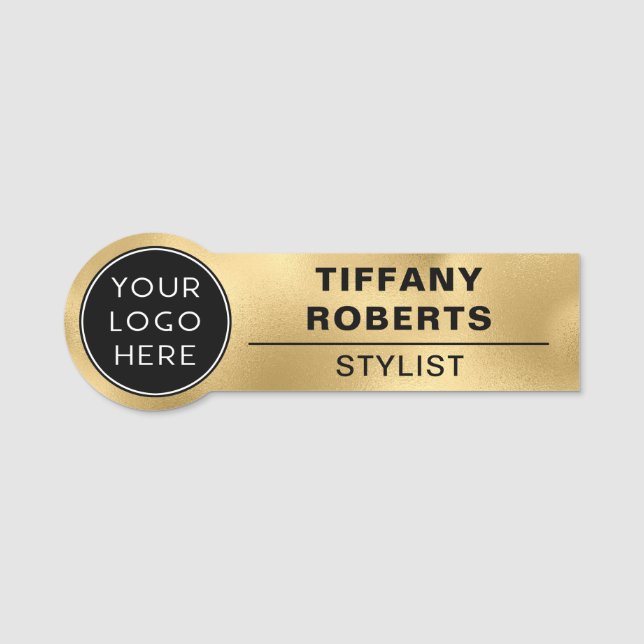Gold Faux Metallic Company Logo Employee Name Tag (Front)