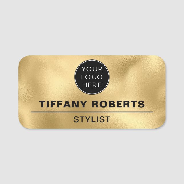 Gold Faux Metallic Company Logo Employee Name Tag (Front)