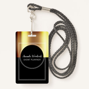 Gold Faux Metallic On Black Event Planner Name Badge