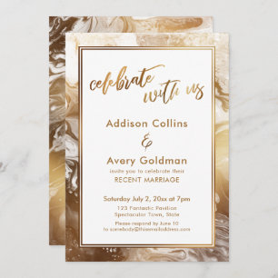 Gold Faux Metallic White Marble Celebrate with Us Invitation