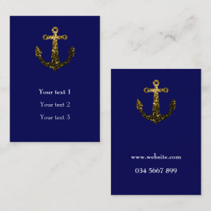Gold faux sparkles Anchor navy blue Personalize Business Card