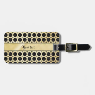 Gold Faux & Sparkly Black Glitter Spots Luggage Tag