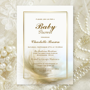 Gold Feather Baby Shower Celebration Invitation