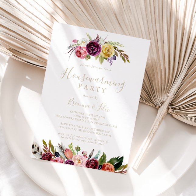 Gold Feather Boho Tropical Housewarming Party  Invitation (Creator Uploaded)
