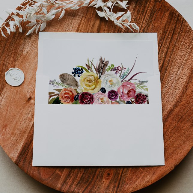 Gold Feather Boho Tropical Self-Addressed RSVP  Envelope (Creator Uploaded)