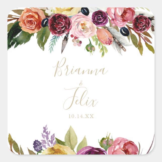 Gold Feather Boho Tropical Wedding Envelope Seals (Front)