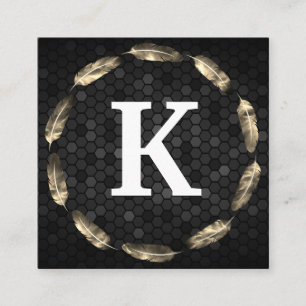 Gold Feather Circle   Geometric Pattern   Monogram Square Business Card
