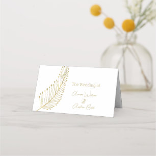 Gold Feather Leaf  Name Place Card