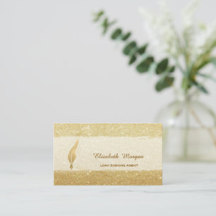 Gold Feather Notary Gold Glitter Business Card