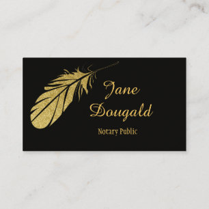 Gold Feather Pen Black Classic Notary Business Car Card