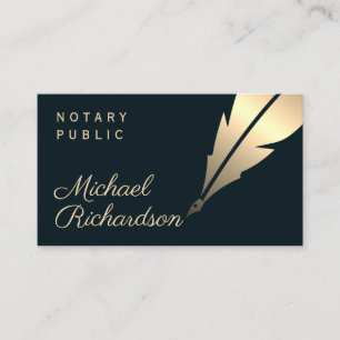 Gold feather pen notary Business Card