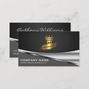 Gold Feather Pillar Logo   Metallic Business Card
