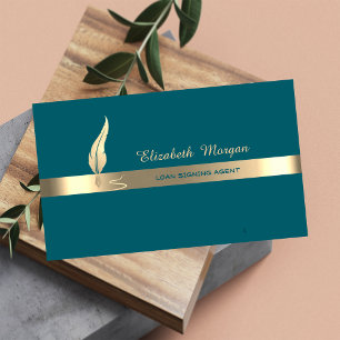 Gold Feather Stripe Green Business Card