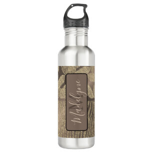 Gold Feathers Glitter Zebra Print Monogram 710 Ml Water Bottle