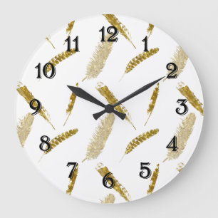 Gold Feathers Large Clock