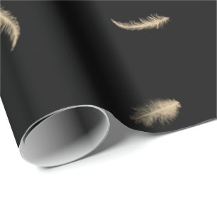 Gold Feathers On Black Wrapping Paper