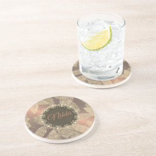 Gold Feathers on Gold Rose Personalized       Coaster