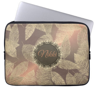 Gold Feathers on Gold Rose Personalized Laptop Sleeve