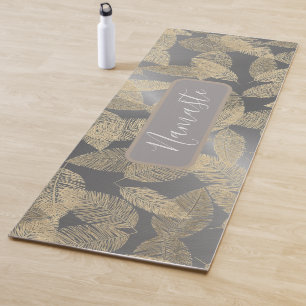 Gold Feathers on Sleek Silver Personalized Yoga Mat